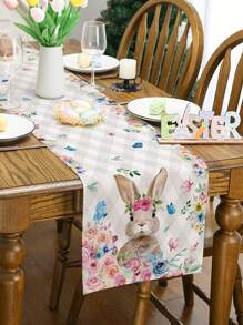 Khăn trải bàn vải lanh Phục sinh, hoa thỏ lá, trang trí không khí tiệc tùng, bàn làm việc, bàn ăn, quầy, bàn trang điểm, quà tặng lễ hội, phong cách mộc mạc, trang trí nhà cửa. 33x 183cm - Nhiều màu - Xem 2