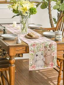 Khăn trải bàn vải lanh Phục sinh, hoa thỏ lá, trang trí không khí tiệc tùng, bàn làm việc, bàn ăn, quầy, bàn trang điểm, quà tặng lễ hội, phong cách mộc mạc, trang trí nhà cửa. 33x 183cm - Nhiều màu - Xem 4
