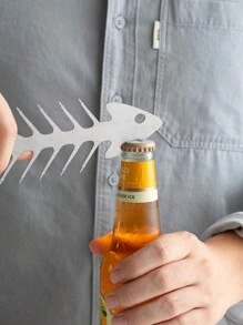 1 peça de garfo em formato de espinha de peixe para churrasqueira ao ar livre em aço inoxidável com abridor de garrafas, utensílios multifuncionais para churrasco