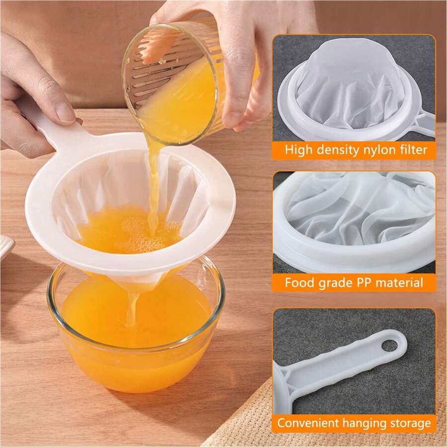 1pc Mesh Kitchen Superfine Mesh Filter Kitchen Nylon Mesh Filter Spoon Is Suitable For Soybean Milk Coffee Milk Yogurt Juice, Tea Filter, Honey, Wine - White - View 1
