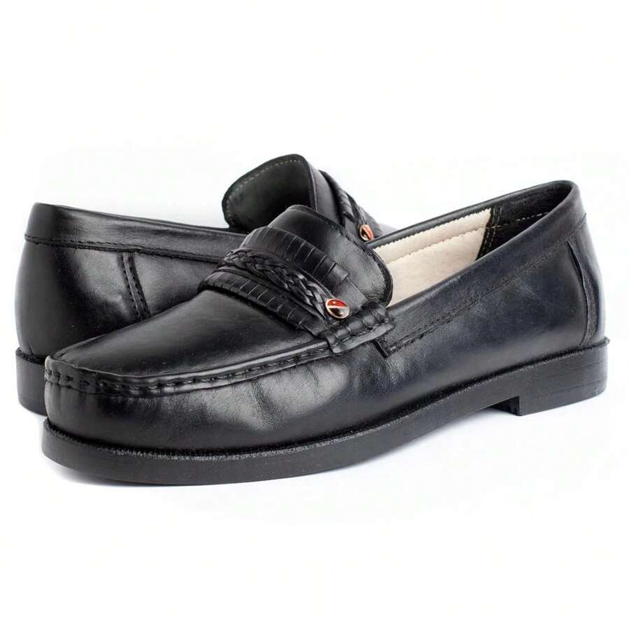 Men's Traditional Social Moccasin Shoes, Leather Comfort, Black 050 - 黑色 - 查看 1