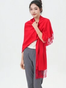 High-Quality Classic Solid Pashmina Scarf – Perfect For Weddings And Special Events - Red - View 2