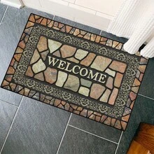 Stone Pattern Welcome Doormat Anti-Slip Floor Mat Indoor And Outdoor Entrance Carpet Home Decoration