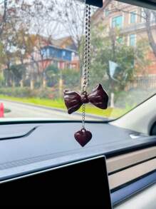 亚克力蝴蝶结心形汽车内饰后视镜吊饰，创意汽车装饰 - 彩色 - 查看 3