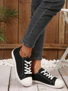 Zapatillas informales y cómodas para mujer con ajuste ancho clásico y cremallera lateral, apropiadas para pies anchos, versátiles para todas las temporadas - Negro - Ver 5