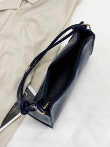 Women's Fashion Navy Blue Crocodile Embossed Baguette Shoulder Bag