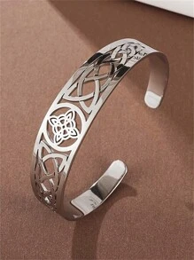 SeuSuk 1pc Adjustable Open Cuff Bracelet With Witch Knot Design, Stainless Steel Celtic Occult Amulet Jewelry, Birthday Gift For Men & Women