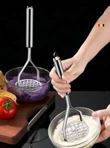 1 件升级版不锈钢捣碎器，适用于土豆、豆类和蔬菜，手动食物捣碎器，厨房工具，适用于土豆泥、压蒜器、手动榨汁机