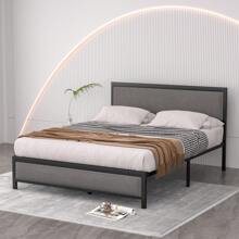 VECELO Metal Platform Bed Frame With Upholstered Headboard, Metal Slat Support, No Box Spring Needed, Easy To Assembly - Grey - View 2