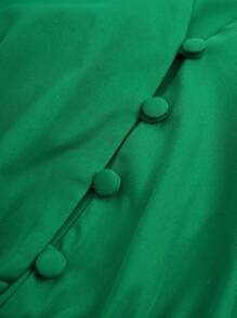 女士夏季薄款纯色休闲 V 领弹力连体裤袖口松紧带优雅度假长裙 - 綠色 - 查看 7