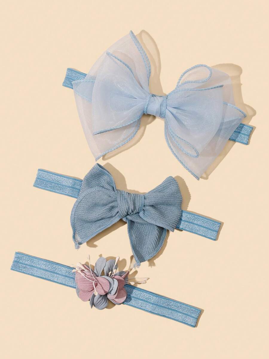 Set de 3 diademas suaves de flor y lazo azul para niña, regalo perfecto para niñas - Azul - Ver 1