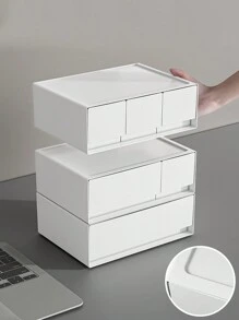 1 cutie de depozitare din plastic pentru birou, cutie organizatoare pentru sertar de machiaj, cutie de bijuterii stivuibilă multistrat, liber combinabilă, cutie de depozitare pentru dormitor, soare, călătorie, răcoare, înapoi la școală - alb - Vizualizare 5