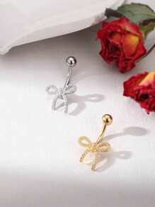 Bow Shaped Micro Inlaid Copper Umbilical Ring - Butterfly - View 4