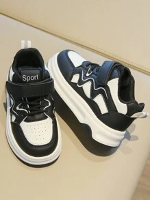 1 Pair Unisex Breathable PU Contrast Color Round Toe Low Top Soft Bottom Casual Versatile Sports Shoes, Basketball Shoes, Thick Sole Flat Heel, Suitable For All Seasons - Black - View 4