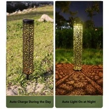 Lámpara de linterna colgante vertical, decoración impermeable, luz de ambiente con luz LED solar para jardín, patio, carga automática / luz cálida encendida