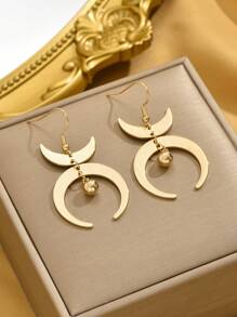 1 Pair Minimalist Crescent Moon Design Fashion Unique Earrings, Suitable For Daily Wear For Women - Gold - View 3