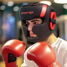 SPORTNOW Boxing Headguard, Boxing Headgear Helmet With Adjustable Strap For Full Face Protection For Kickboxing Sparring Martial Arts Karate Taekwondo, Red - Red - View 1