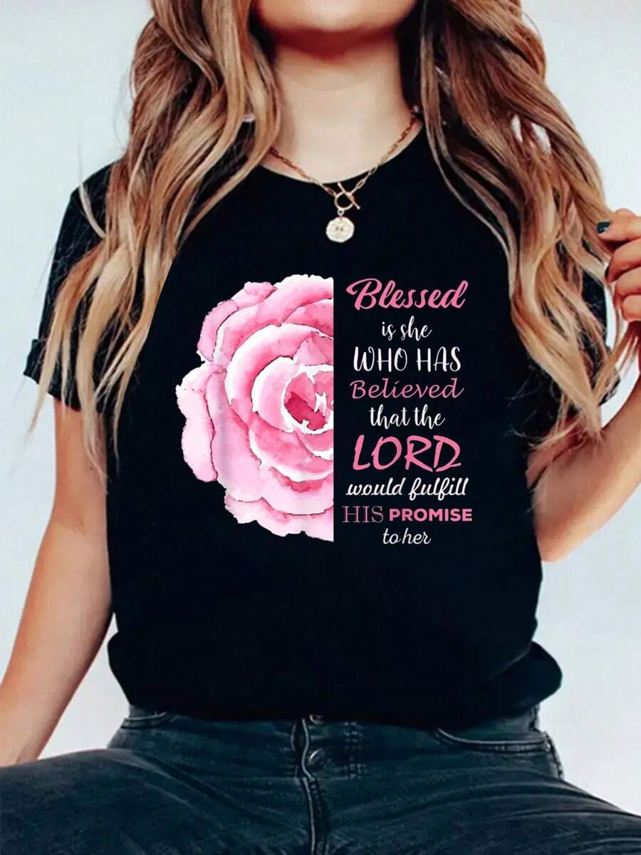 Christian Shirts For Women Is She Bible Verses T-Shirt Print Cotton T-Shirt For Summer, Women's Soft Short Sleeve Top, Stylish Comfy Tee For Women Graphic Tees - Black - View 1