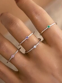 1 pezzo Anello decorativo minimalista impilabile in argento sterling 925 con 12 pietre preziose dei segni zodiacali (3mm), design sottile e delicato adatto a donne e ragazze - maneggiare con cura, inclusa confezione regalo - Argento - Visualizzare 9