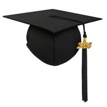Graduation Matte Adult Cap With 2025 2026 Tassel Unisex Adjustable Graduation Cap Gold Color Year Charm For Schools & Bachelor - Black - View 6