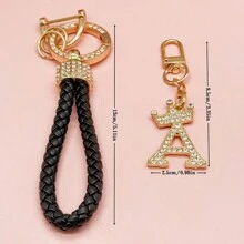 1pc Premium Braided Leather Keychain With Shiny Gold 26 Letter Charms Pendant - , Fashionable And Multifunctional Women Keychain - Various Colors, Perfect Accessory For Car Owners, Stylish Gift Idea - Multicolor - View 6