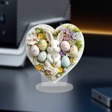 1 Piece Of Adorable Bunny Heart Silhouette Ornament, Heart Shape 2D Acrylic Decoration With Pastel Flowers And Colored Eggs, Perfect For Everyday Accessories Such As Home And Desk Decoration, And Also An Ideal Gift For Family And Friends