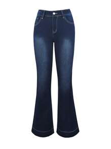 Women's Y2K Streetwear Low Waist Casual Denim Flare Jeans, Back To School, Autumn