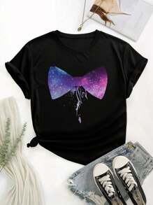 Galaxy Bow Tie Casual Women T-Women's Shirt - Comfortable And Energetic Summer Wear For Women - 黑色 - 查看 3