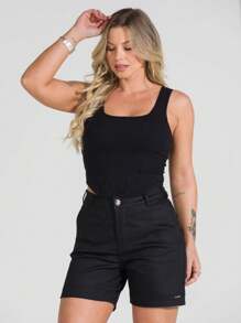 Women's Shorts Twill Tailored Social High Standard Knife Pocket High Waist Fresh Breathable Summer Collection - màu đen - Xem 8