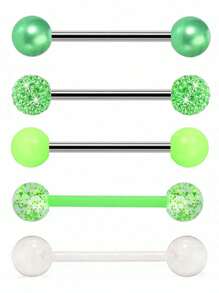 5pcs Y2K Candy Color Tongue Ring Stud Barbell Soft Ceramic Ball Stud Piercing Jewelry, Suitable For Men & Women Wear Anytime - 5 Tongue Rings - View 20