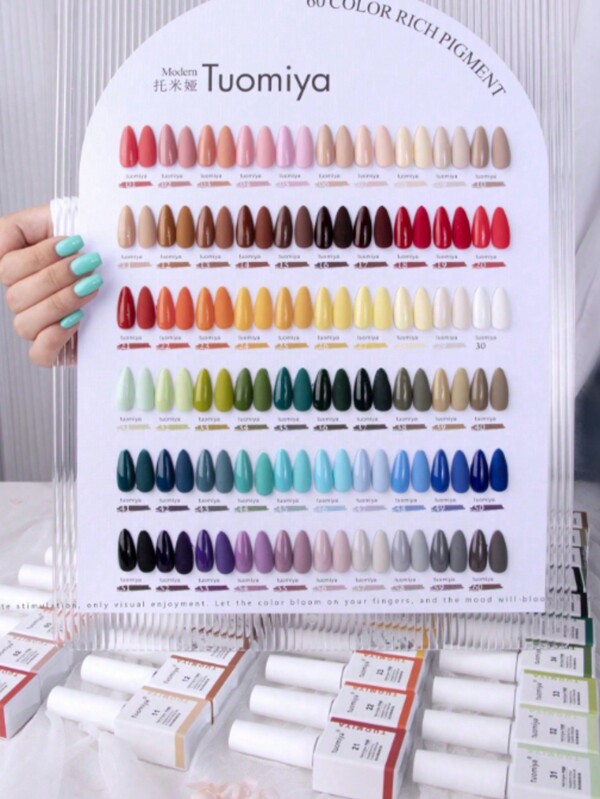 1/60 Couleurs 15ml Set de vernis à ongles, vernis gel UV LED à décuvage avec carte de couleurs, nail art pour l'été bleu violet orange vert paillettes Vernis gel à décuvage kit de nail art pour femmes et filles