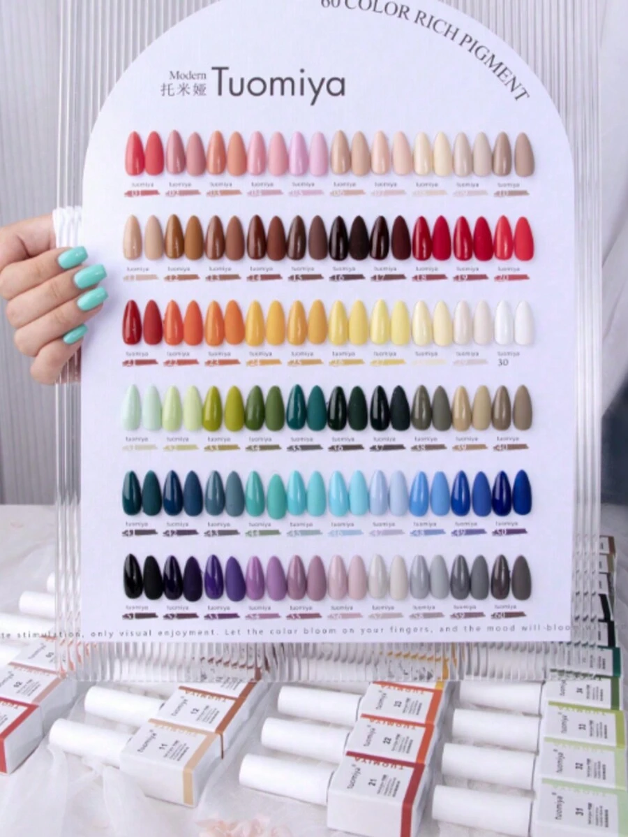 1/60色15毫升指甲油套装，可卸UV/LED凝胶指甲油，带色卡，夏季美甲，蓝色、紫色、橙色、绿色闪粉可卸凝胶指甲油套装，适合女性和女孩，闪粉凝胶指甲油，情人节，美甲用品