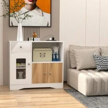 Aparador de Cocina con Enchufe para Microondas Mueble de Cocina con cajones Mueble de Almacenamiento para Comedor Cocina Salón 83 x 40 x 80 cm