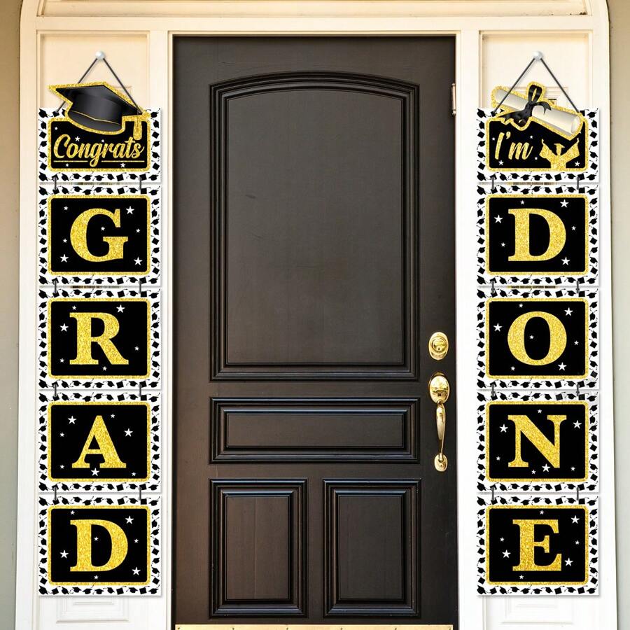 Graduation Party Decorations Congrats Grad Door Banner I'm Done Graduation Door Banner For Black And Gold Graduation Party Decorations 2025 Graduation Backdrop, Class Of 2025 - Black - View 1
