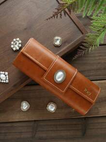 1 件定制名称复古眼镜盒，配有复古珍珠和水钻纽扣，个性化复古太阳镜架眼镜盒仿皮便携袋，定制烫印便携式眼镜盒，经典顶部缝线设计，雕刻金色字母组合，母亲节礼物，送给爸爸妈妈他她