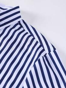 Men's Casual Striped Front Button Long Sleeve Simple Shirt, Fall - Blue - View 4