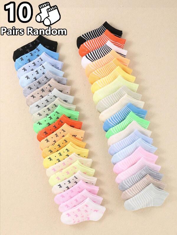 10 双儿童蝴蝶结条纹袜子，适合男孩和女孩，适合日常生活媒体