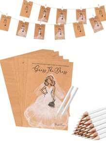60 piezas - Juegos de ducha nupcial "El vestido" para invitados que incluyen tarjetas de juegos de ducha de boda y lápices solubles en agua. Decoraciones de boda divertidas, suministros para fiestas, ideas de juegos para fiestas de San Valentín y celebraciones festivas