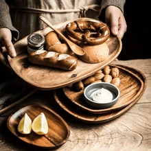 1 Vassoio in legno di acacia per alimenti, spuntino, bevande, sushi, bistecca, pizza, dessert, torte e pane. Utilizzato come vassoio per colazione, vassoio per il caffè, vassoio per il tè, forniture per la cucina di casa, cucina, regali per il rientro a scuola - Giallo - Visualizzare 2