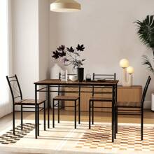 HOMCOM Dining Table And Chairs Set 4, Dining Room Sets, Rectangular Space Saving Table And 4 Chairs For Compact Kitchens, Steel Frame, Oak - Brown - View 1