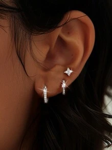 Un conjunto de elegantes pendientes tipo flor de 4 hojas con zirconia, joyería de plata de ley 925 exquisita y creativa, regalos de joyería fina para mujeres, niñas, decoración para la vida diaria, citas, fiesta de graduación y talla grande