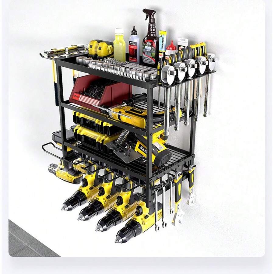 Power Tool Organizer Wall Mount, Heavy Duty Garage Tool Organizer And Storage Rack, 2-Layer/4-Layer Metal Tool Organizer For Garage Workshop - 黑色 - 查看 1