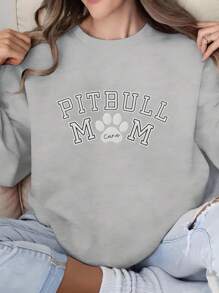 Women'S Casual Crew Neck Sweatshirt With P Itbullmm Print, All-Season Comfort, Fashion Top - 灰色 - 查看 1