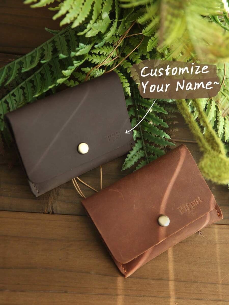 定制姓名真皮卡包 个性化简约皮革卡包 字母复古皮革钱包 定制卡包 真皮钱夹 姓名硬币包 父亲节礼物，女士钱包和包包 - 彩色 - 查看 1