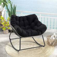 Outdoor Rocking Chair Oversized Patio PE Wicker Egg Chair-Black - Black - View 3