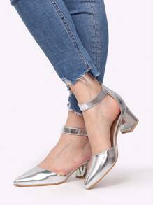 Pumps With Belt In Synthetic Leather With Low Thick Heel Very Comfortable Heel 5.5cm Stylish High Heels - Silver - View 3
