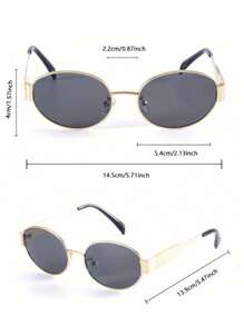 2pcs Fashion Metal Oval Frames Glasses Sets, PC Lenses, Suitable For Hiking And Outdoor Activities For Summer Beach Vacation,Outdoor,Travel