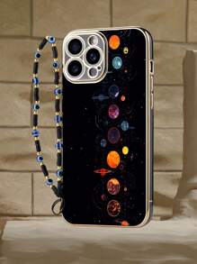 1个黑色TPU镀层精美星球图案防摔手机壳和1条黑色串珠手机挂绳，兼容/配套手机壳/带挂绳手机壳/腕带手机壳/趣味手机壳/安卓手机壳/手机壳/手机壳/兼容OPPO手机壳/兼容 16 Pro Max手机壳/兼容 16 Pro Max，国际版，非国内版 - 彩色 - 查看 5