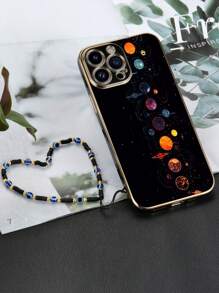 1个黑色TPU镀层精美星球图案防摔手机壳和1条黑色串珠手机挂绳，兼容/配套手机壳/带挂绳手机壳/腕带手机壳/趣味手机壳/安卓手机壳/手机壳/手机壳/兼容OPPO手机壳/兼容 16 Pro Max手机壳/兼容 16 Pro Max，国际版，非国内版 - 彩色 - 查看 1