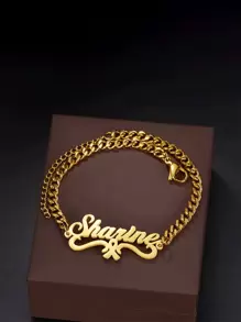 1 pieza Pulsera elegante de acero inoxidable con corazón y nombre personalizado de niña, joyería de uso diario sencilla, adecuada para todas las estaciones, accesorio multifuncional, idea de regalo - color sólido - Ver 1